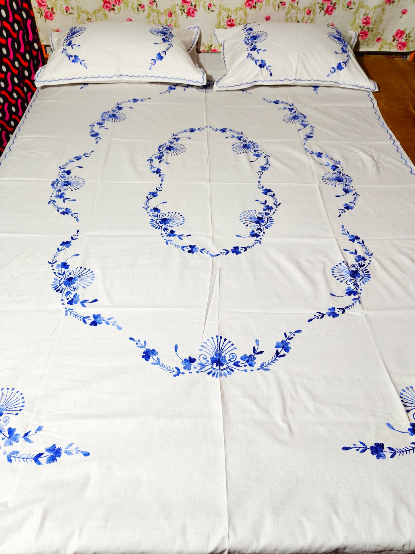 Chikonwala's Hand Embroidered Floral Design Bedsheet