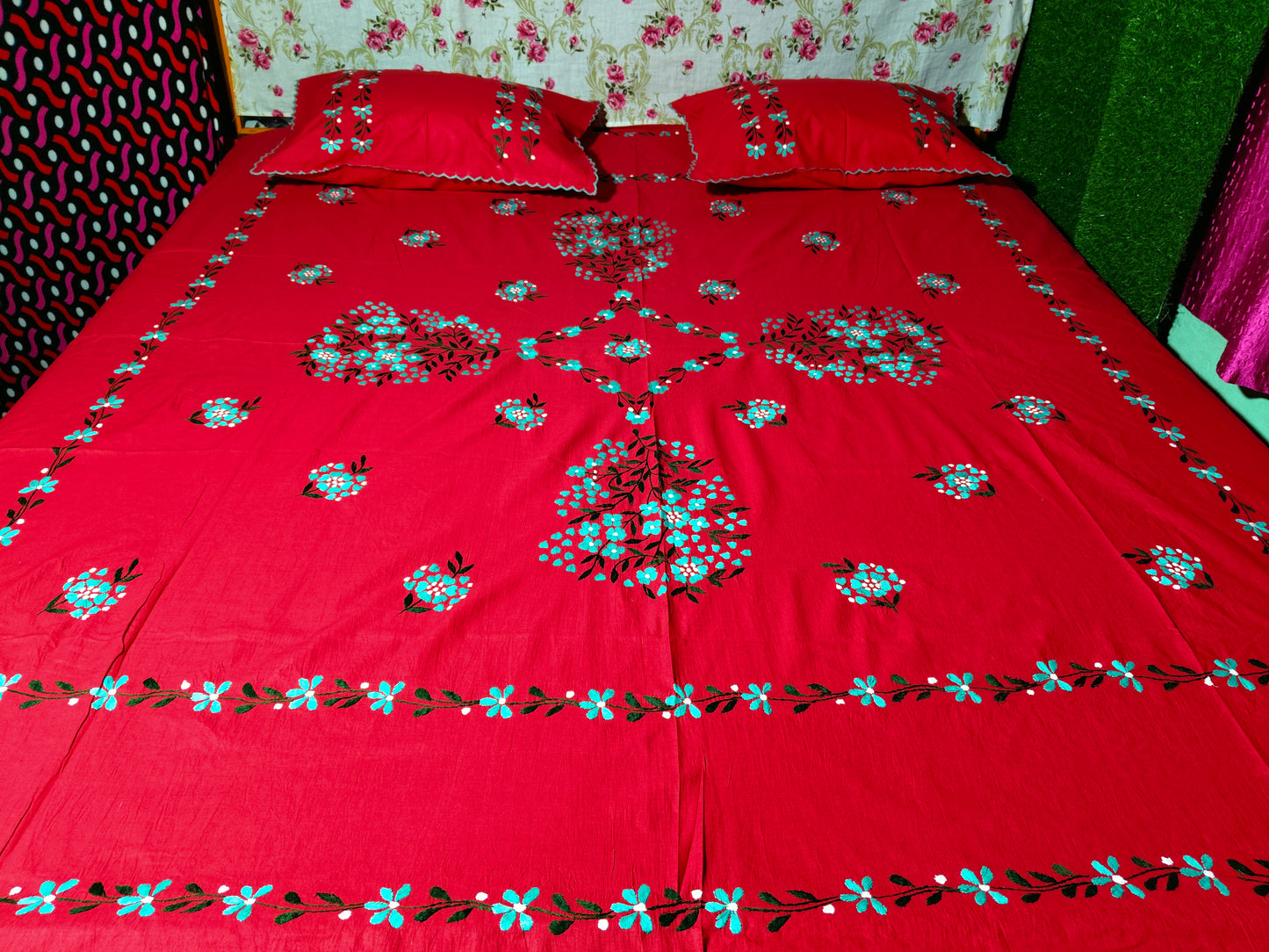 Chikonwala's Hand Embroidered Floral Design Bedsheet