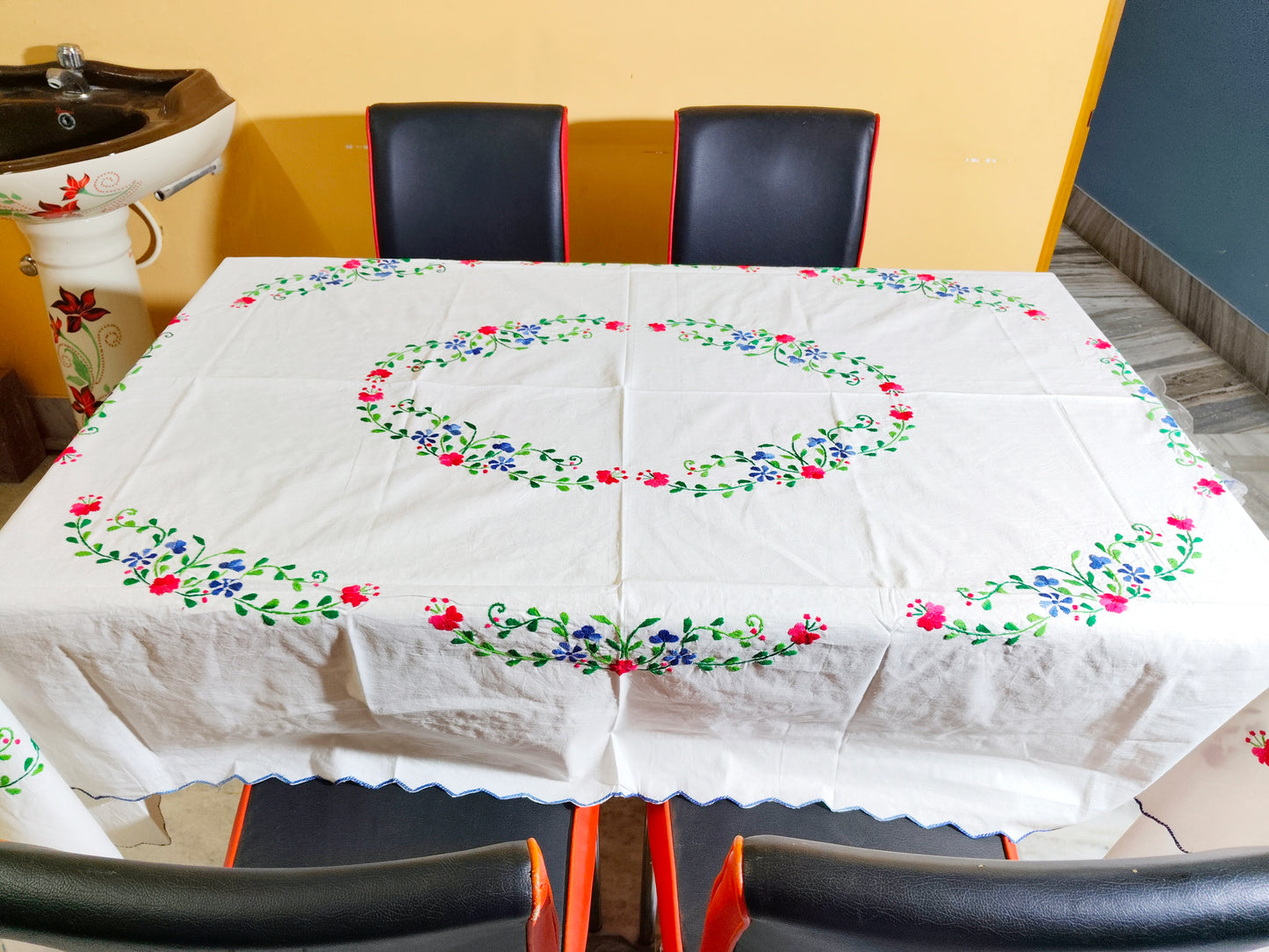 Hand Embroidered Floral Table Cover