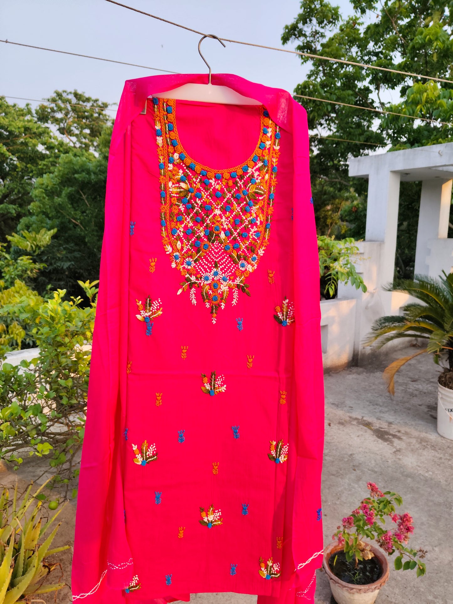 Chikonwala's Exclusive Hand Embroidered Contrast Fulkari Dress