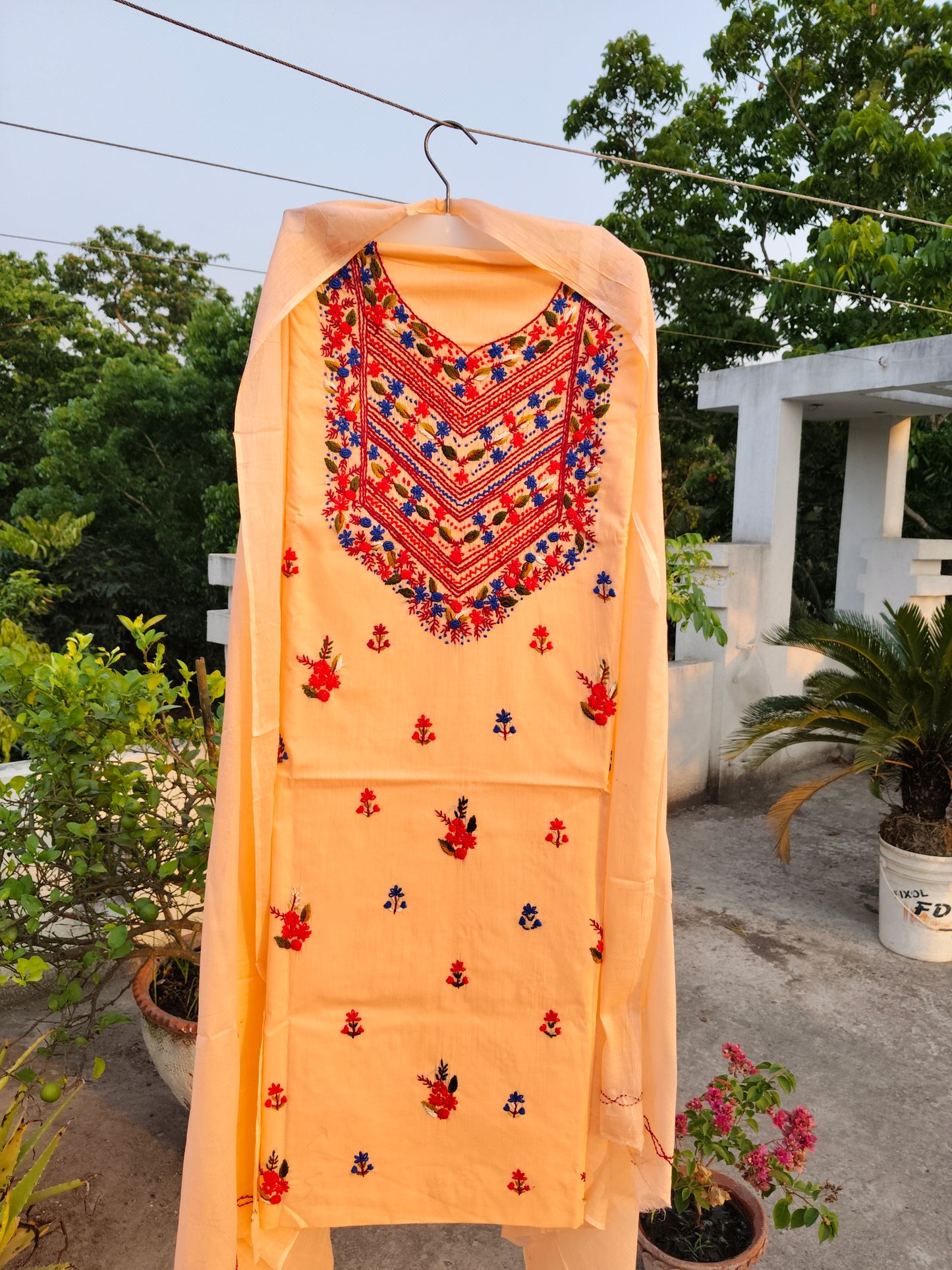 Chikonwala's Exclusive Hand Embroidered Contrast Fulkari Dress