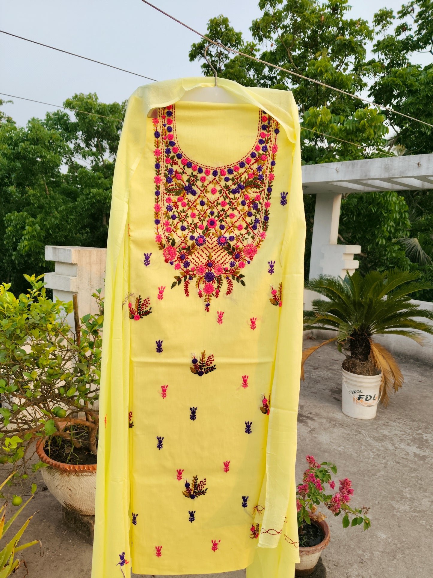 Chikonwala's Exclusive Hand Embroidered Contrast Fulkari Dress