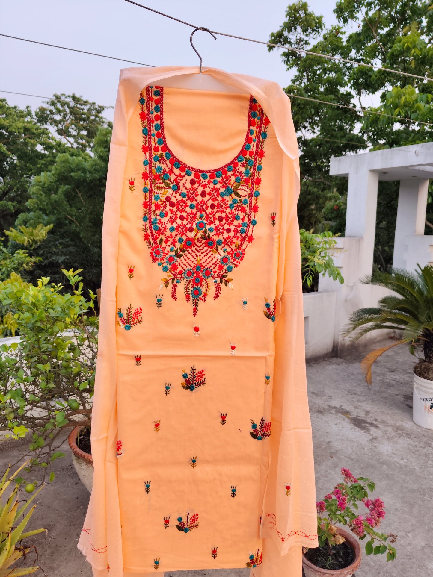 Chikonwala's Exclusive Hand Embroidered Contrast Fulkari Dress