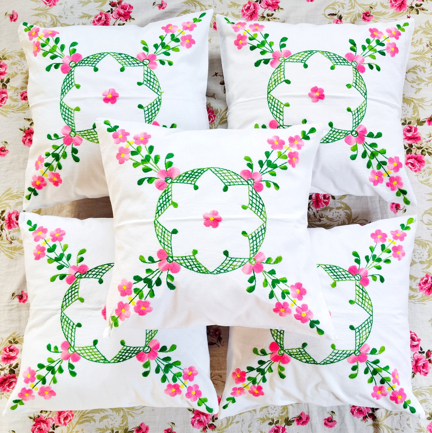 Hand Embroidered Cotton Cushion Covers (Set of 5)