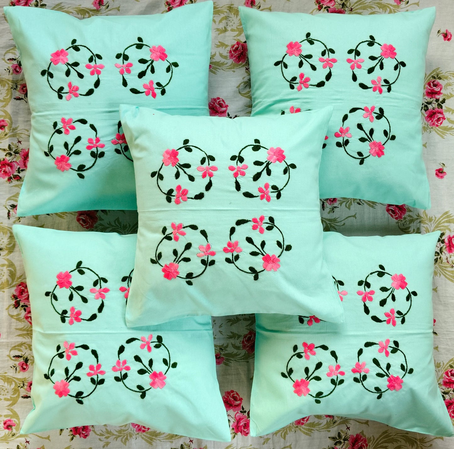 Hand Embroidered Cotton Cushion Covers (Set of 5)