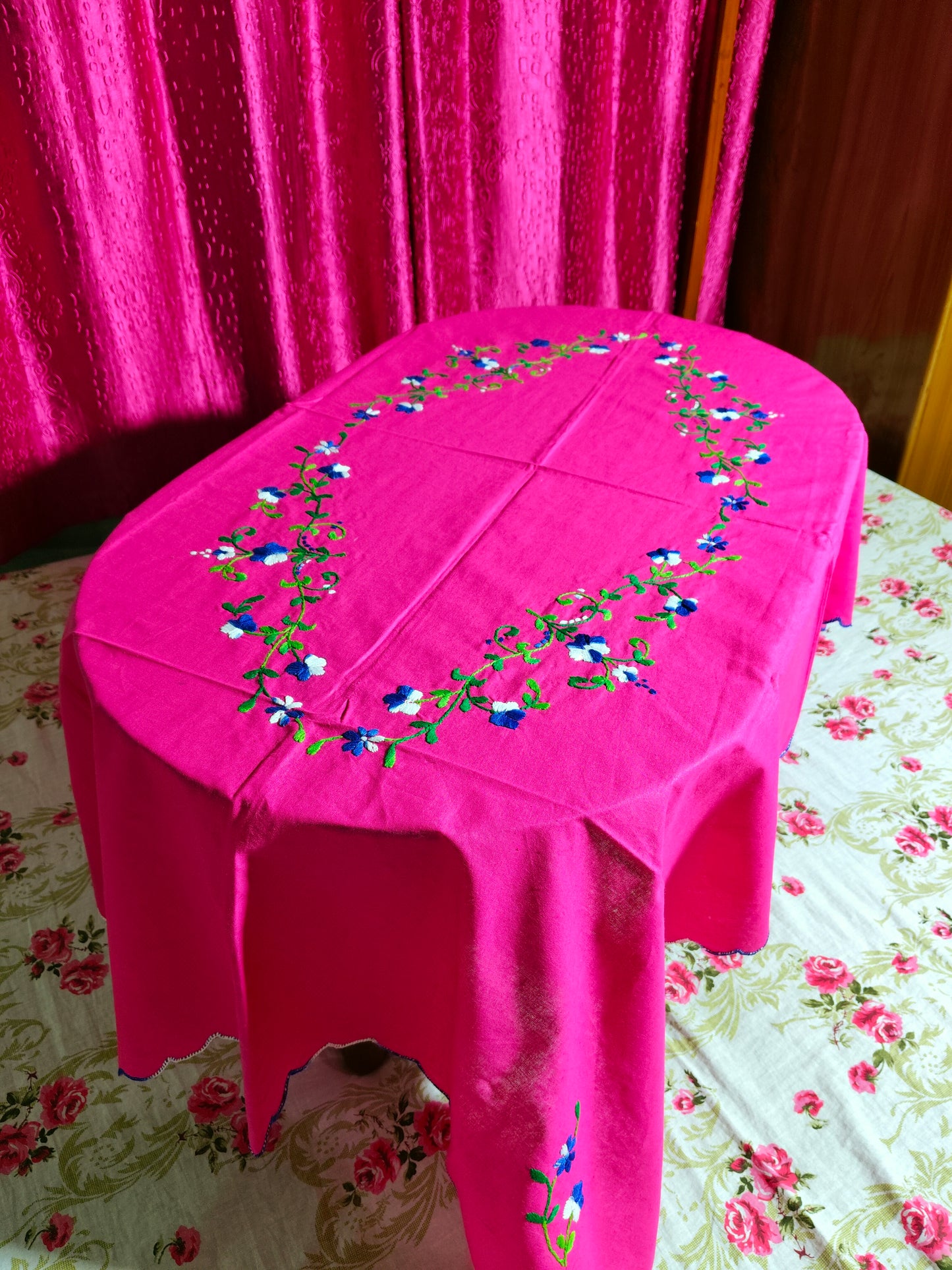 Hand Embroidered Floral Table Cover