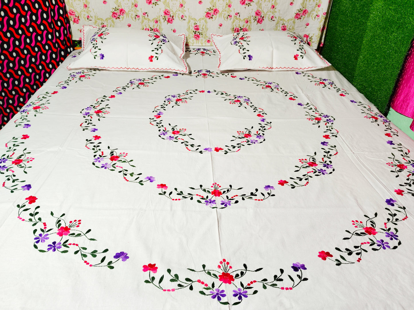 Chikonwala's Hand Embroidered Floral Design Bedsheet