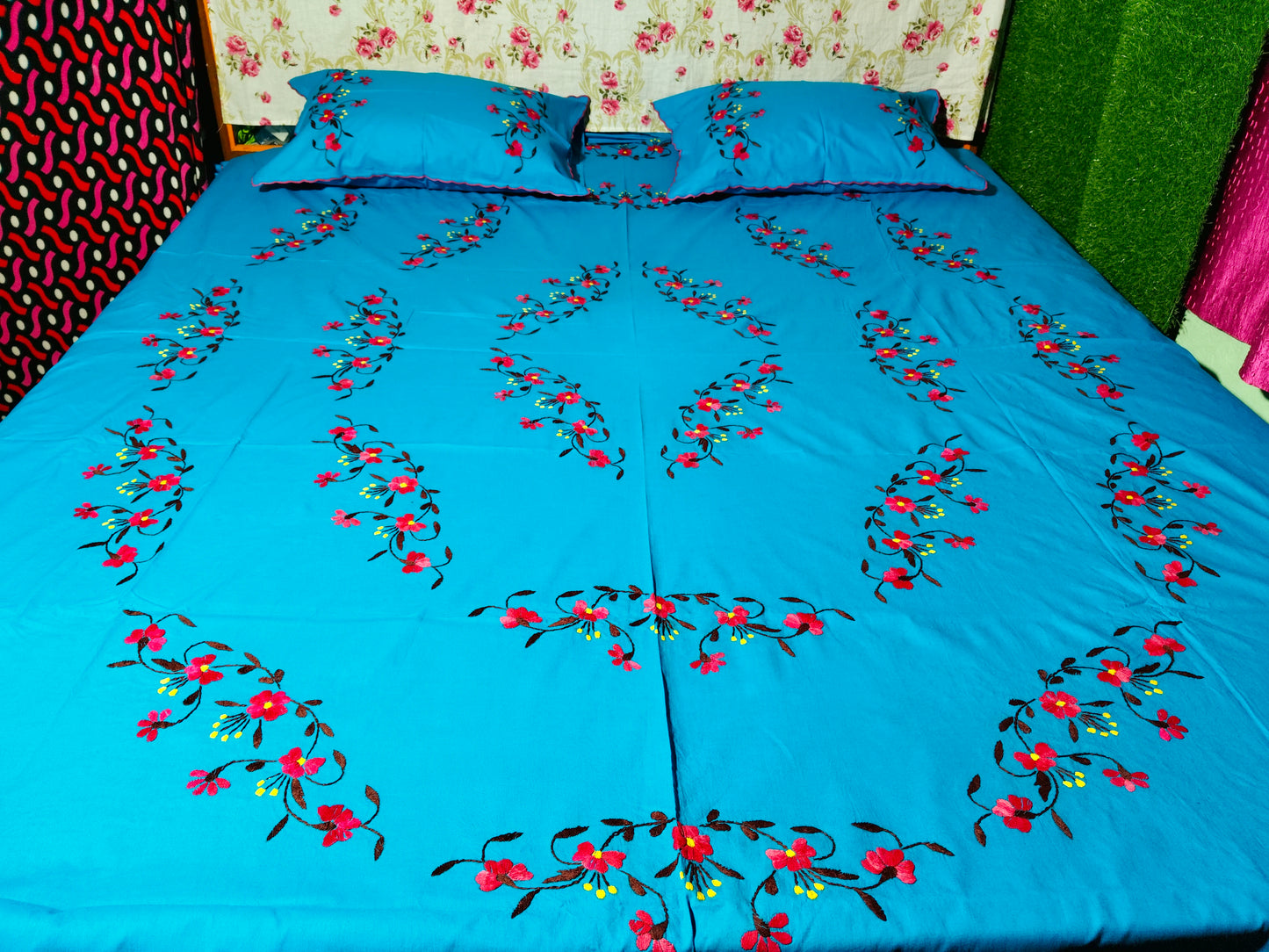 Chikonwala's Hand Embroidered Floral Design Bedsheet