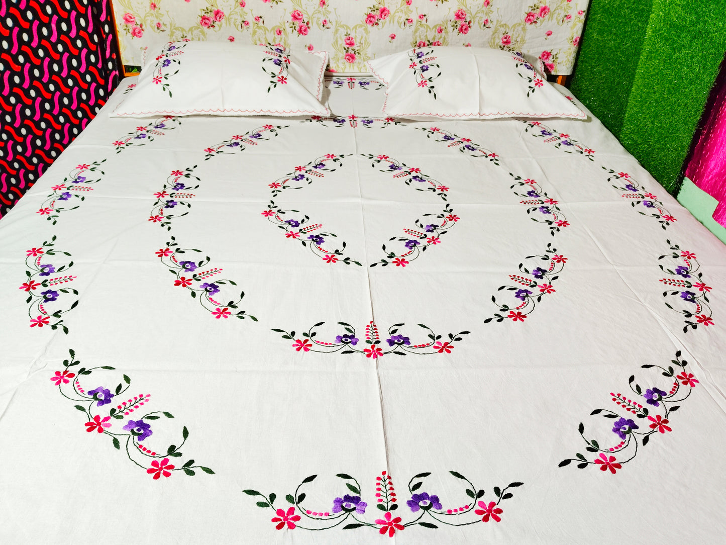 Chikonwala's Hand Embroidered Floral Design Bedsheet