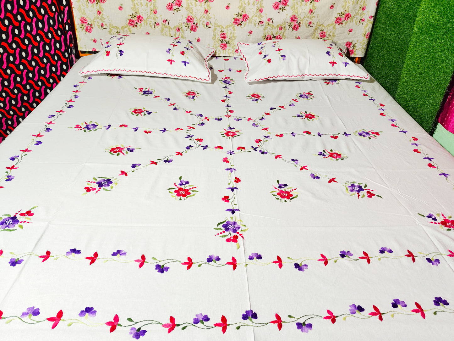 Chikonwala's Hand Embroidered Floral Design Bedsheet
