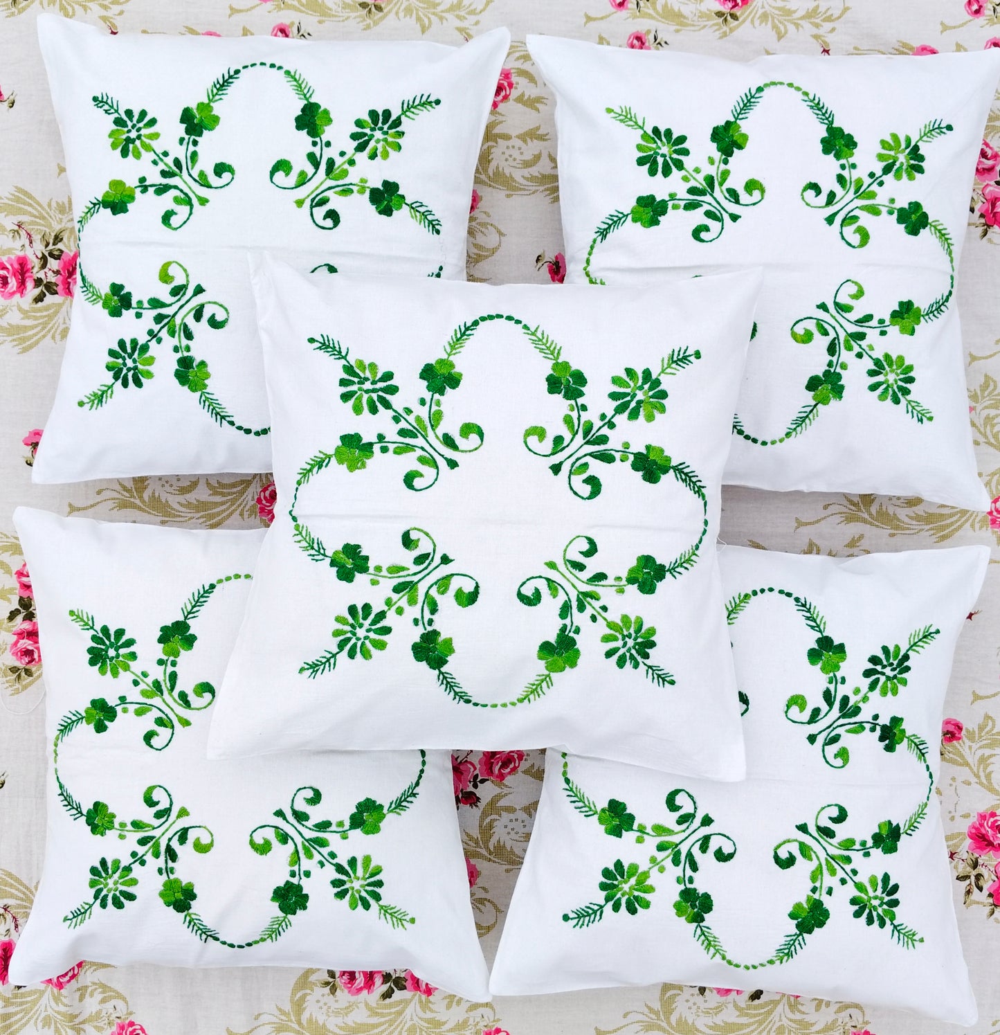 Hand Embroidered Cotton Cushion Covers (Set of 5)