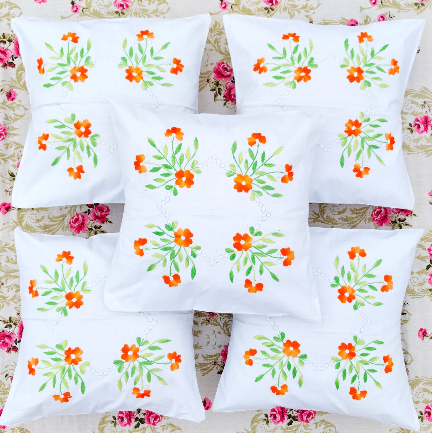 Hand Embroidered Cotton Cushion Covers (Set of 5)