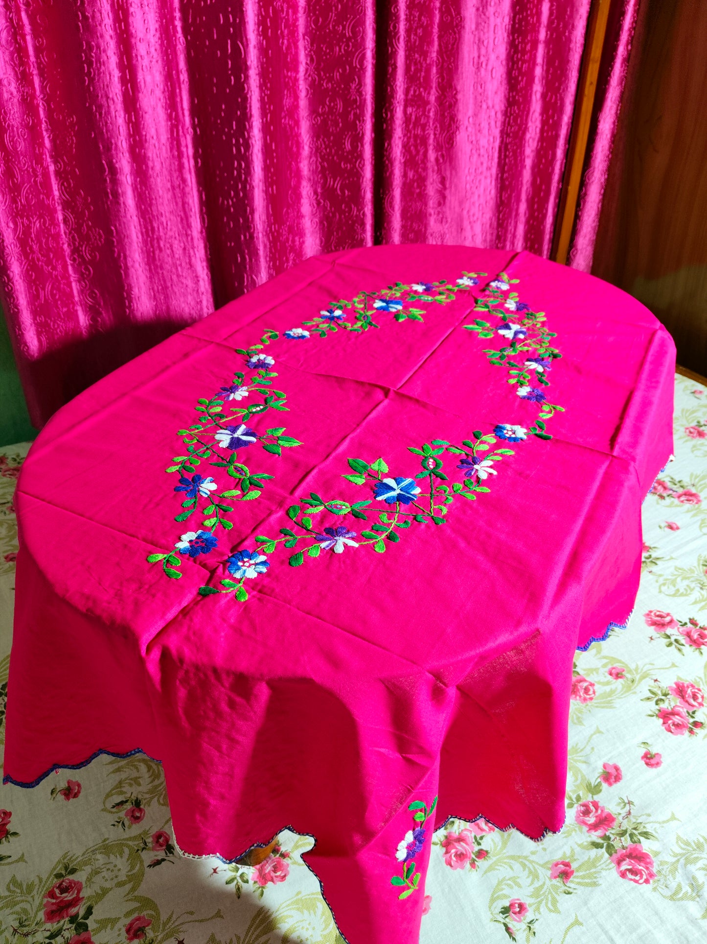 Hand Embroidered Floral Table Cover