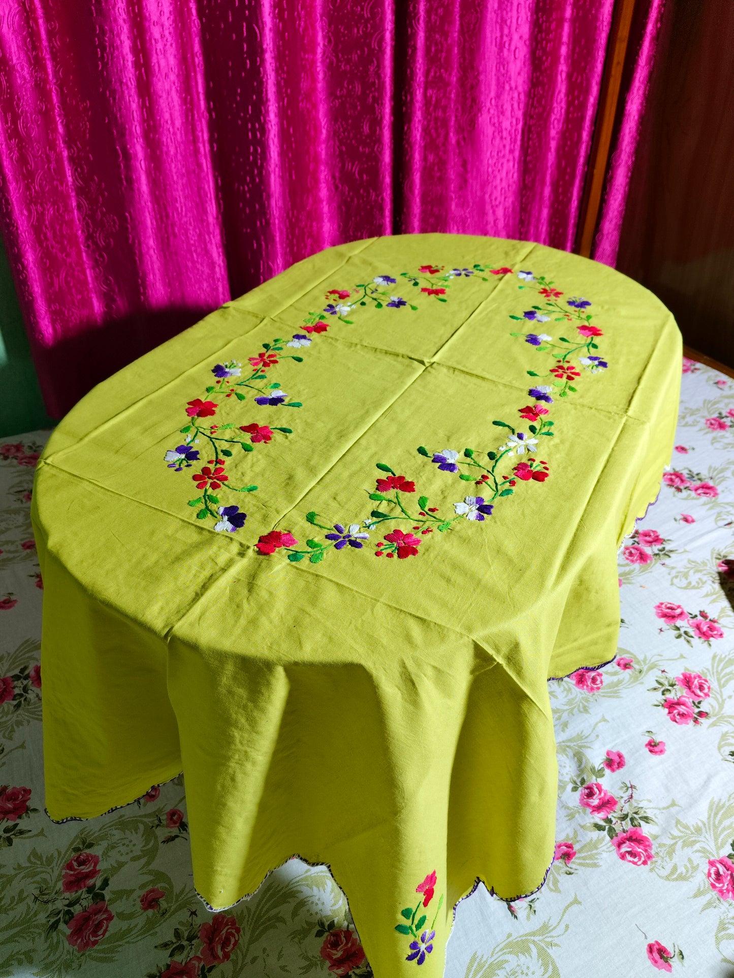 Hand Embroidered Floral Table Cover