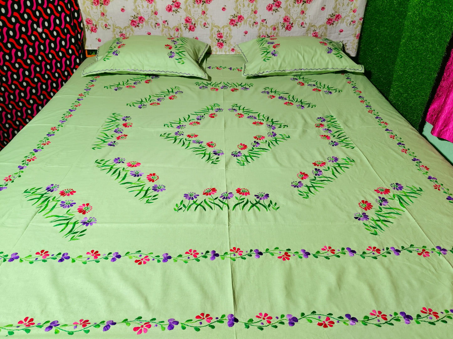 Chikonwala's Hand Embroidered Floral Design Bedsheet