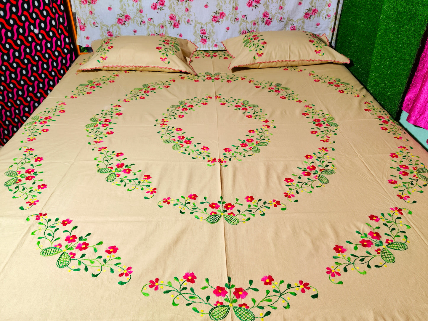 Chikonwala's Hand Embroidered Floral Design Bedsheet