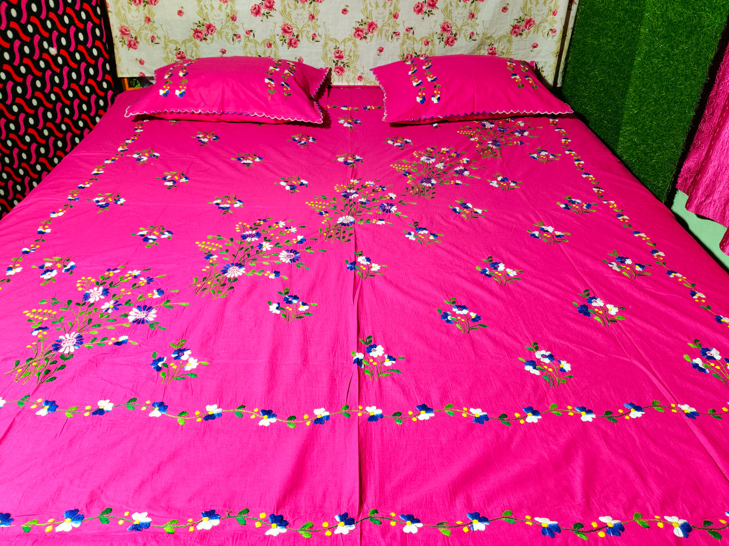 Chikonwala's Hand Embroidered Floral Design Bedsheet