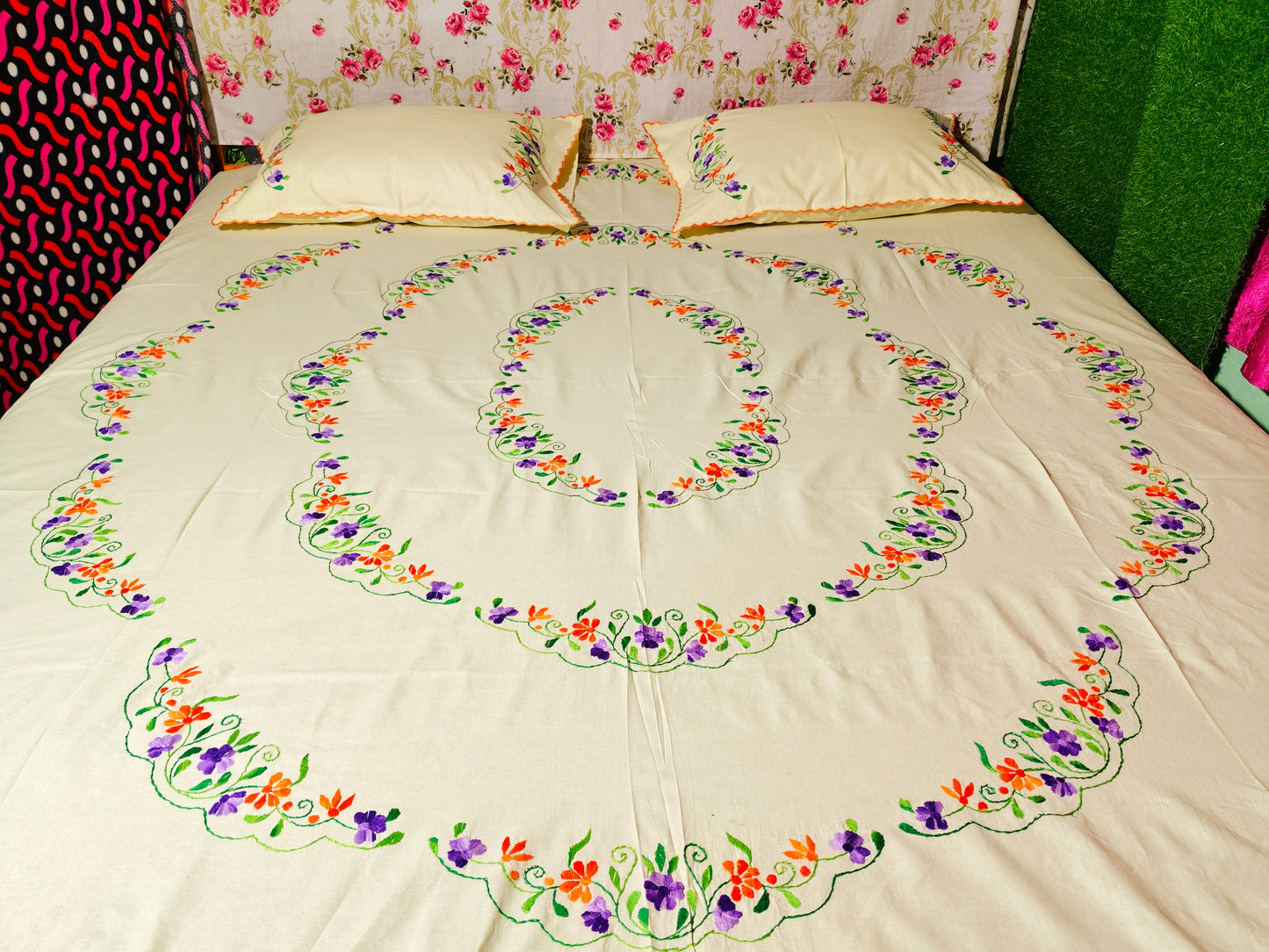 Chikonwala's Hand Embroidered Floral Design Bedsheet