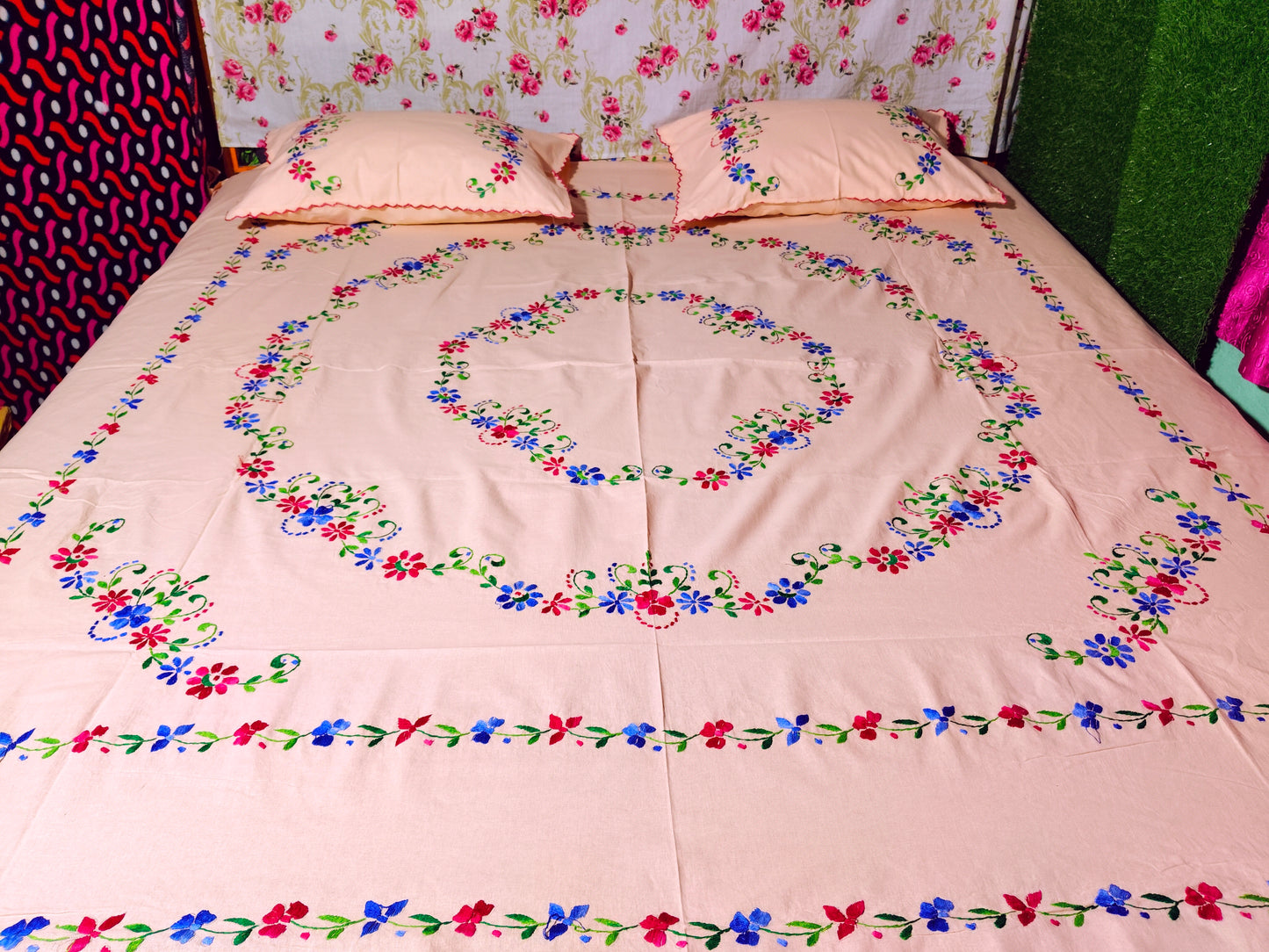 Chikonwala's Hand Embroidered Floral Design Bedsheet