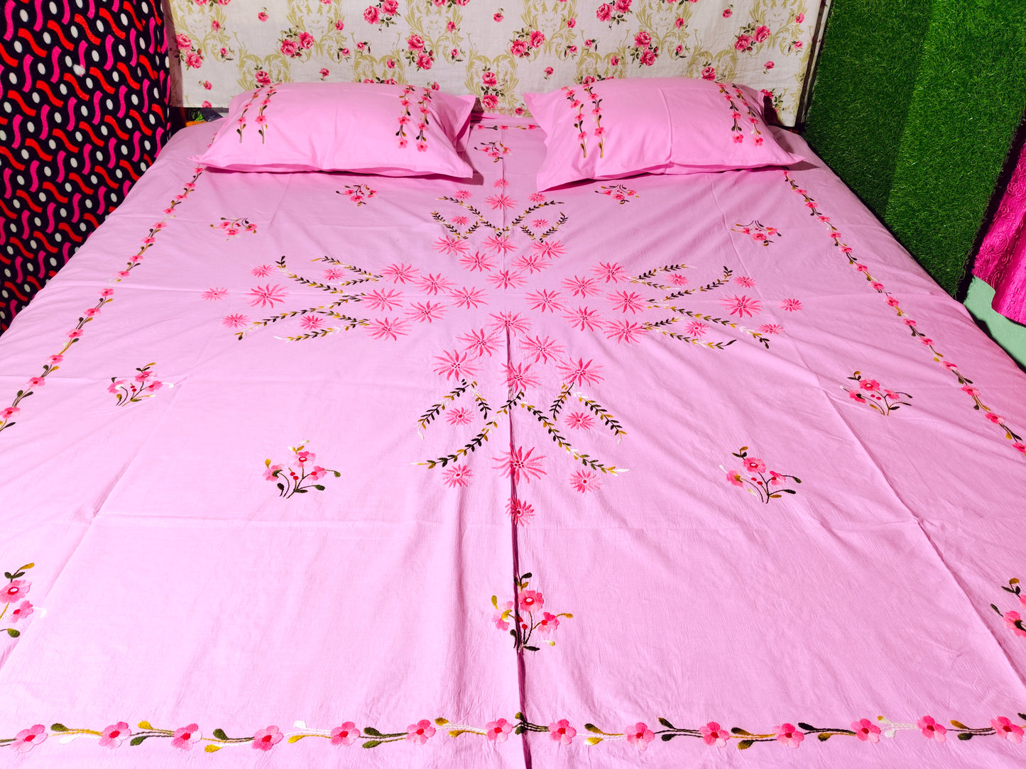 Chikonwala's Hand Embroidered Floral Design Bedsheet