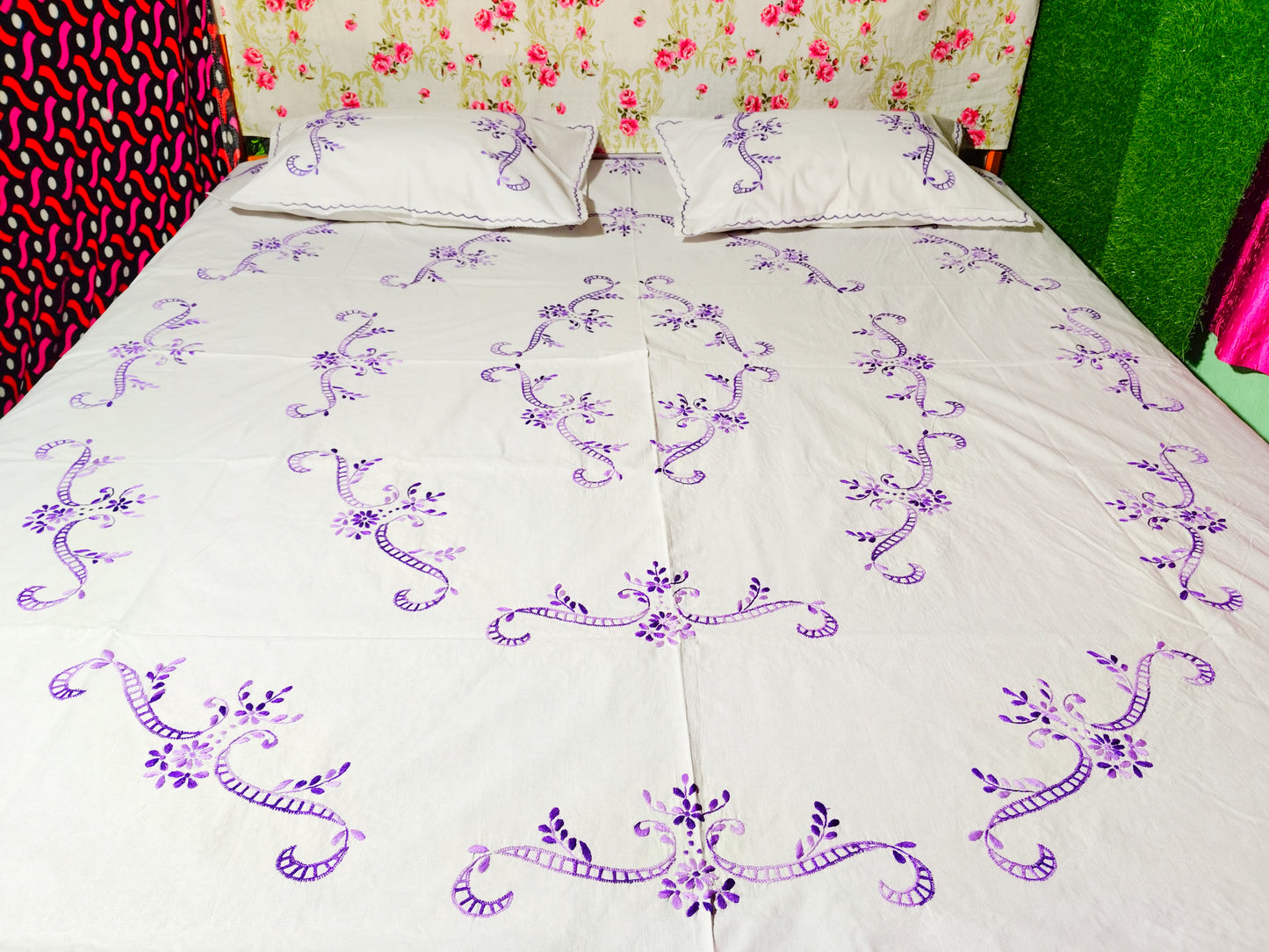 Chikonwala's Hand Embroidered Floral Design Bedsheet