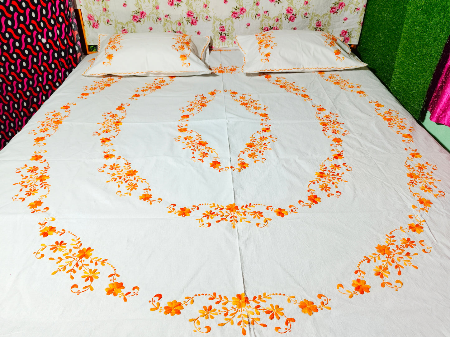 Chikonwala's Hand Embroidered Floral Design Bedsheet