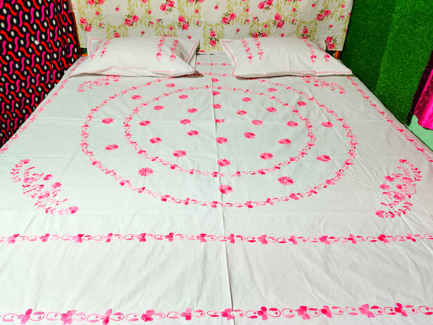 Chikonwala's Hand Embroidered Floral Design Bedsheet