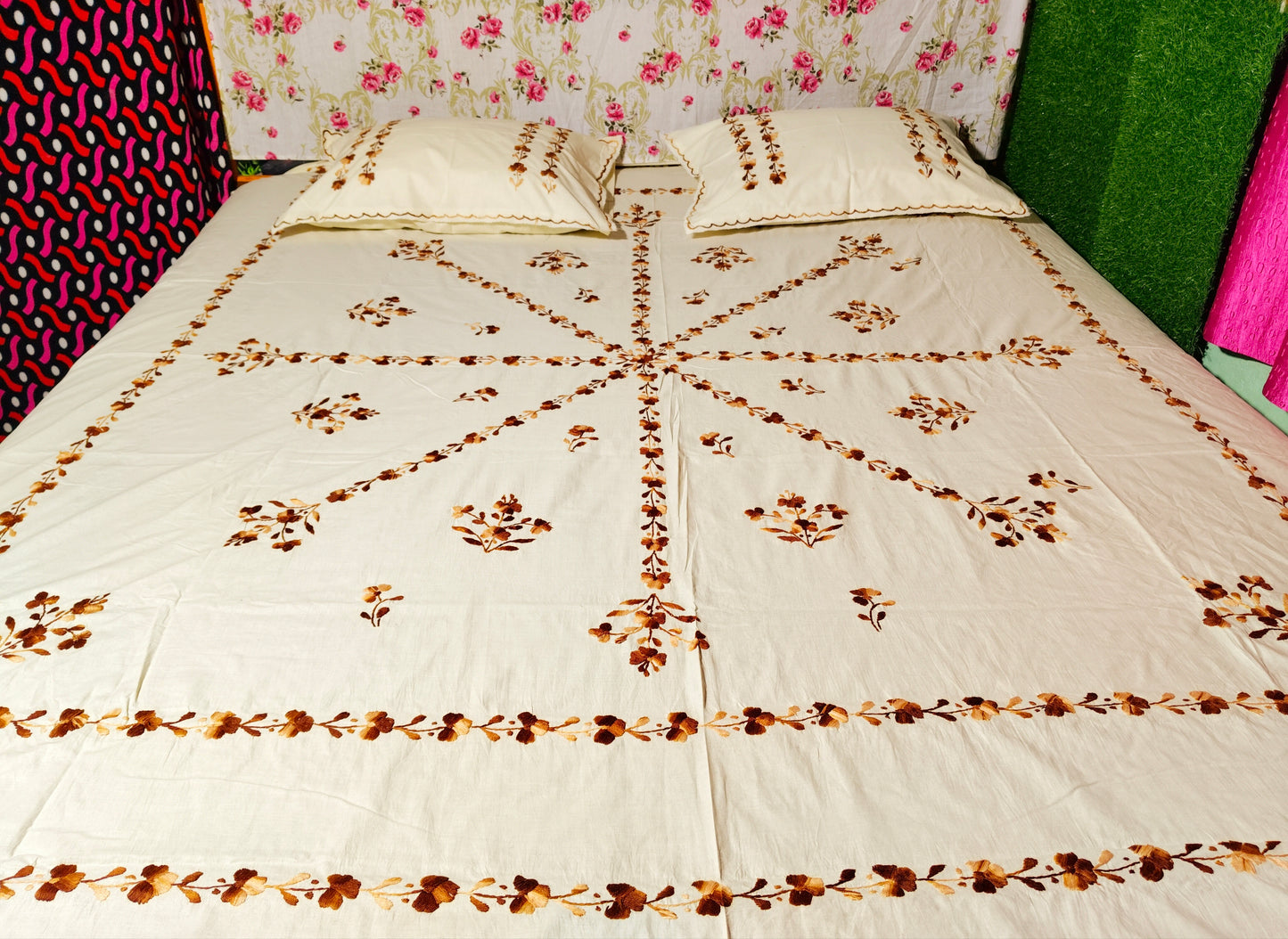 Chikonwala's Hand Embroidered Floral Design Bedsheet
