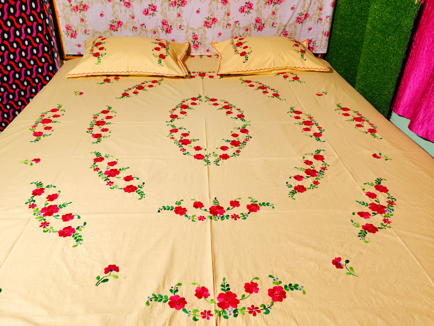 Chikonwala's Hand Embroidered Floral Design Bedsheet