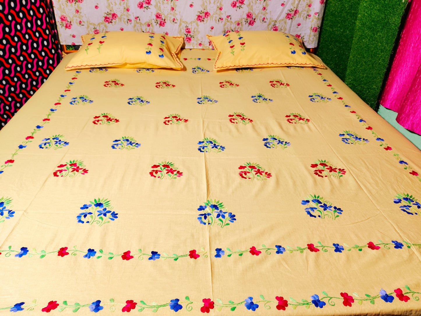 Chikonwala's Hand Embroidered Floral Design Bedsheet