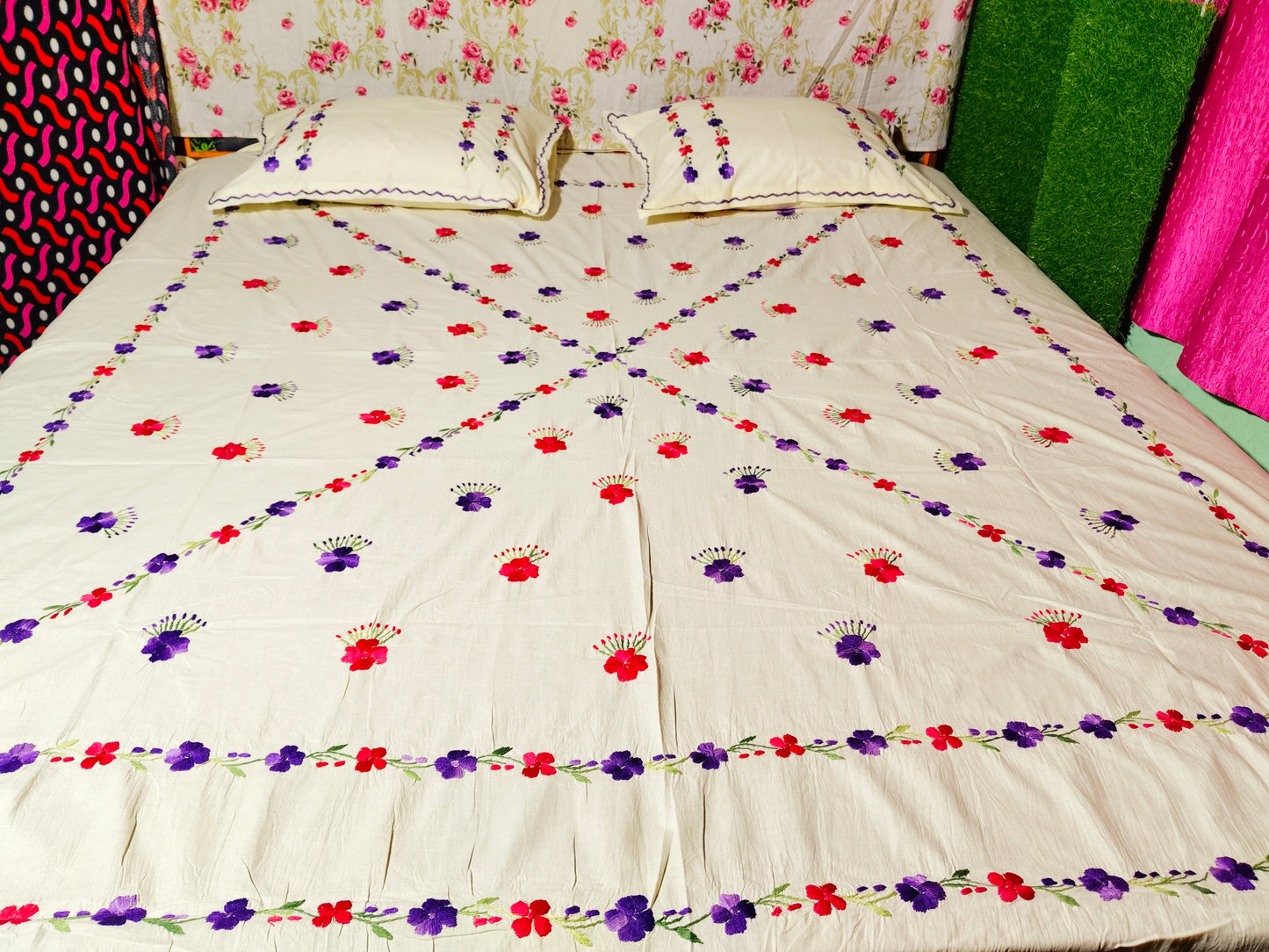 Chikonwala's Hand Embroidered Floral Design Bedsheet