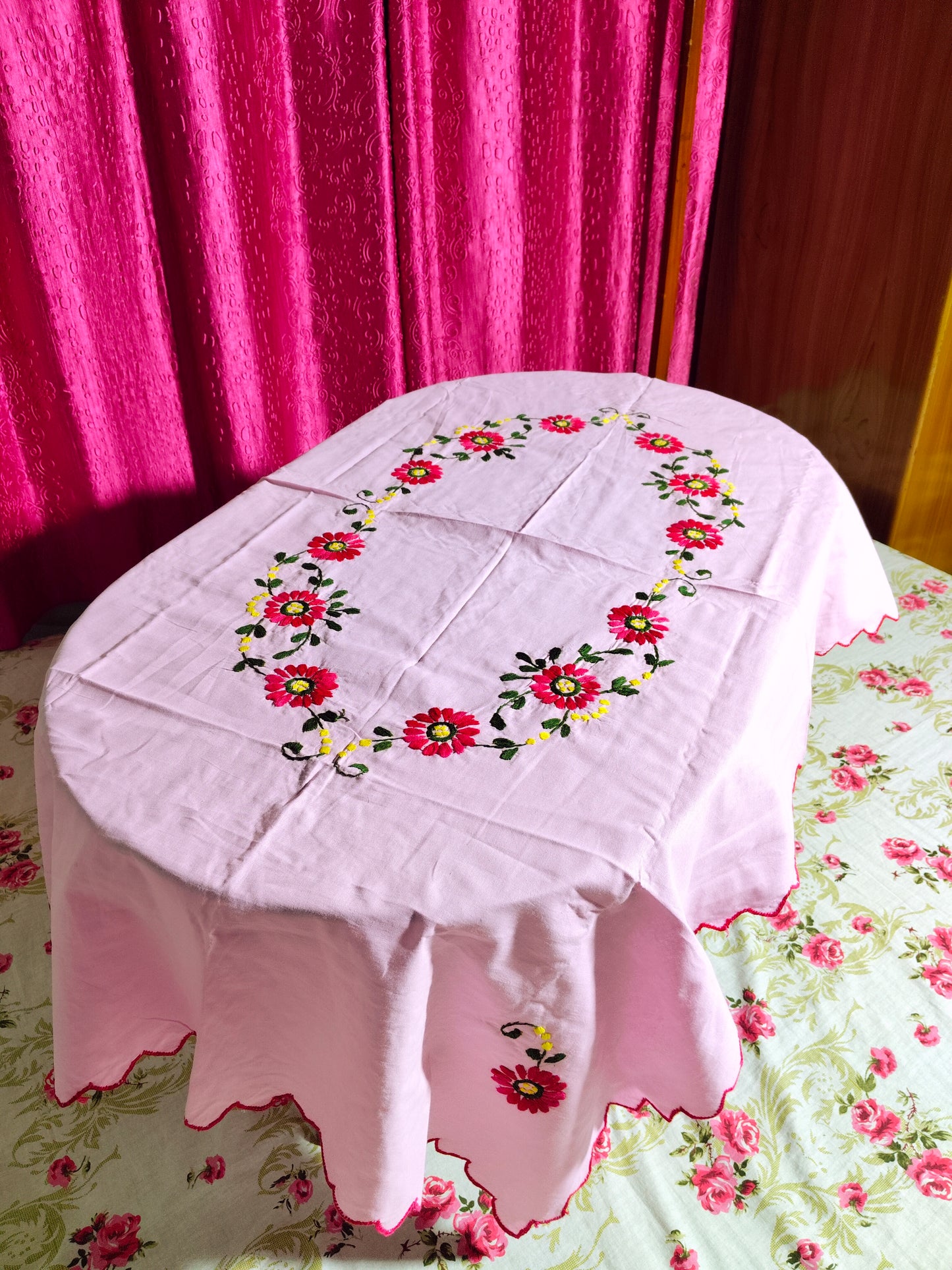 Hand Embroidered Floral Table Cover