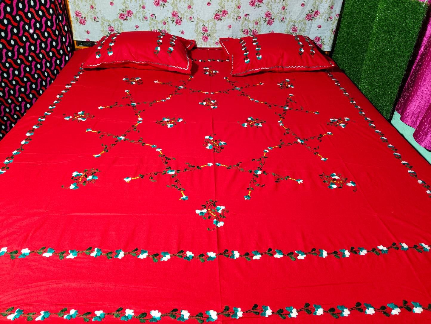 Chikonwala's Hand Embroidered Floral Design Bedsheet