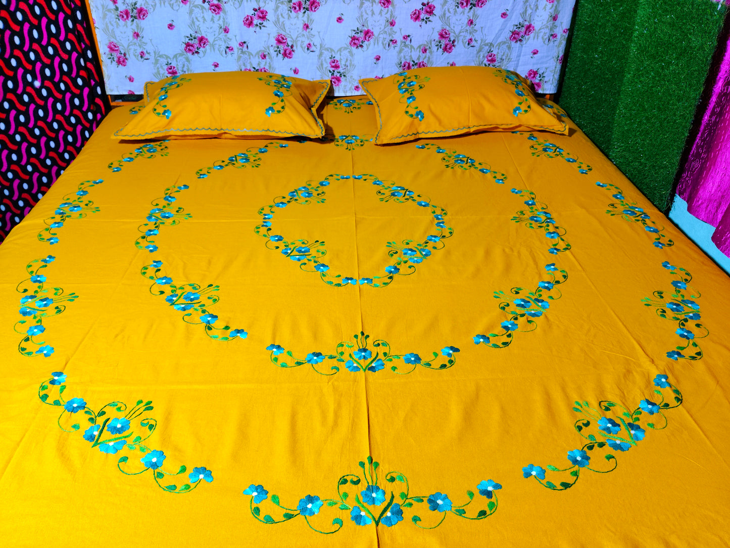 Chikonwala's Hand Embroidered Floral Design Bedsheet