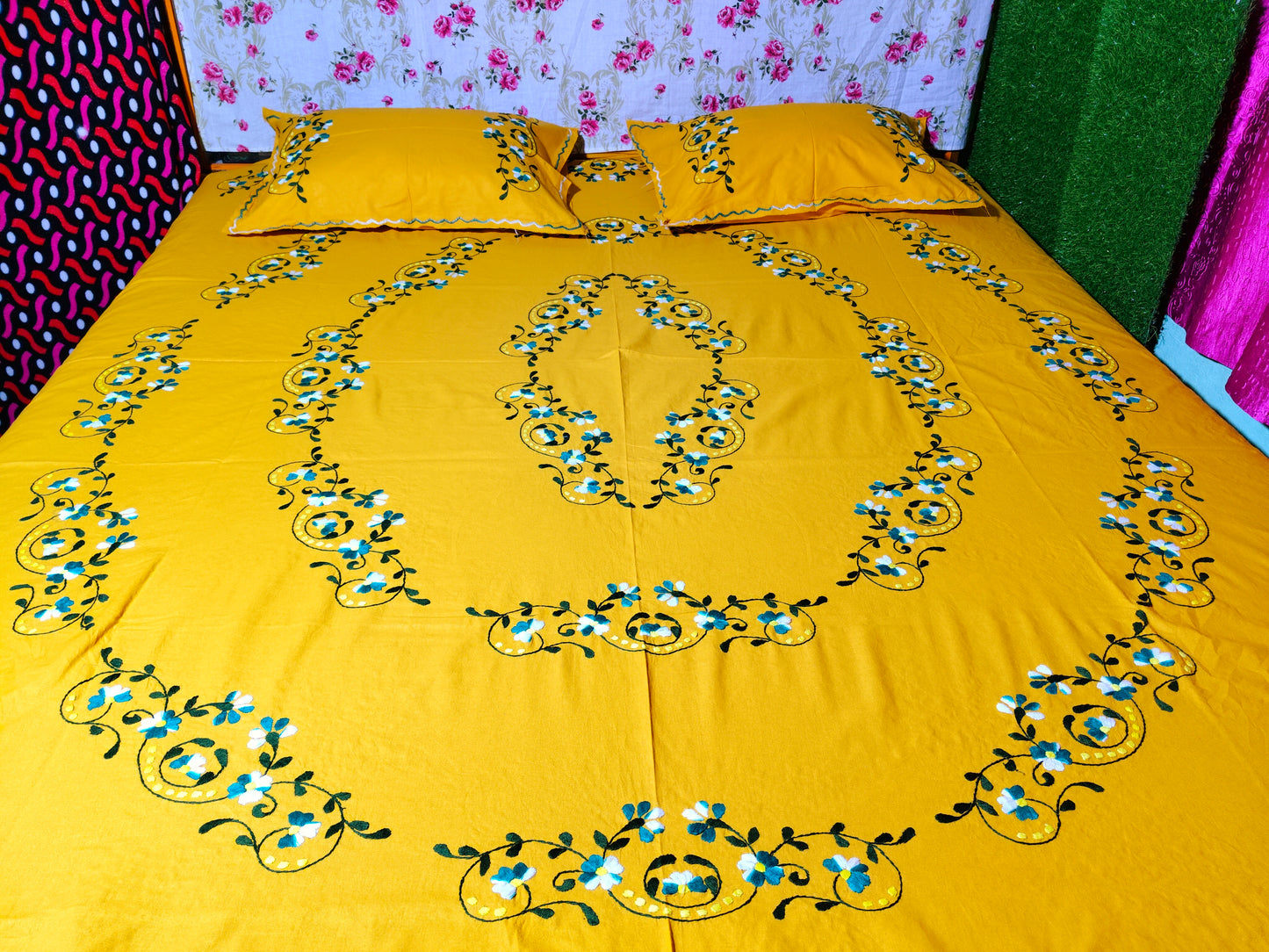 Chikonwala's Hand Embroidered Floral Design Bedsheet