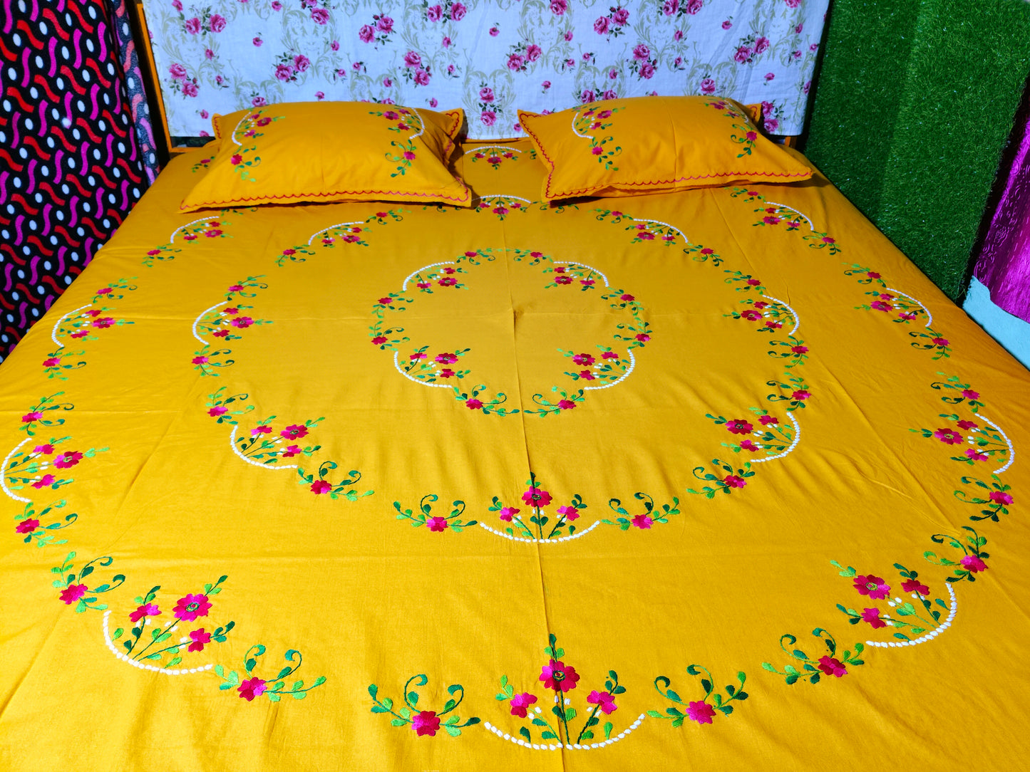 Chikonwala's Hand Embroidered Floral Design Bedsheet