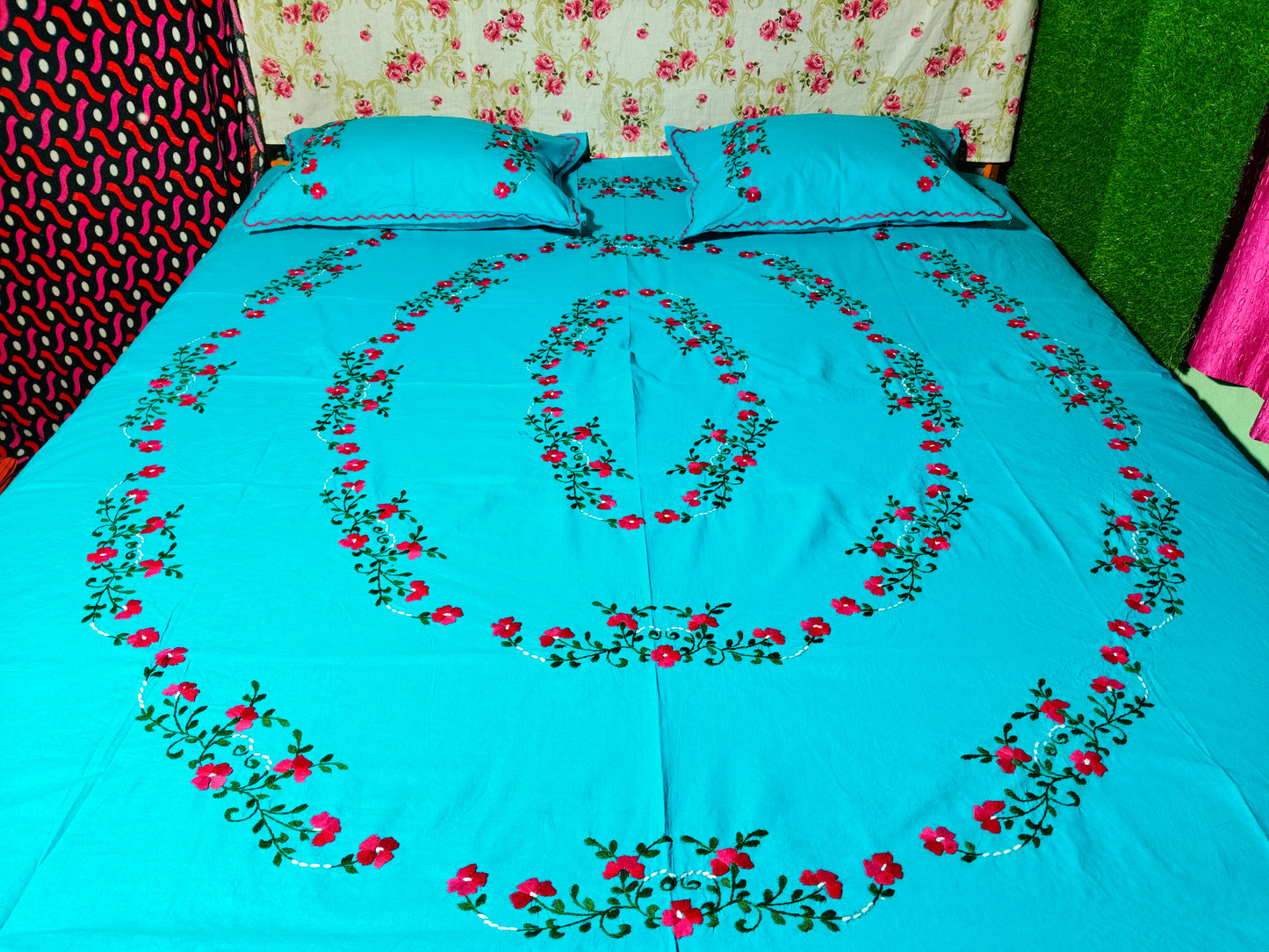Chikonwala's Hand Embroidered Floral Design Bedsheet