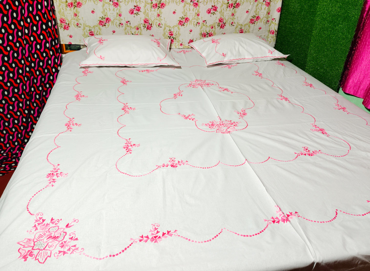 Chikonwala's Hand Embroidered Floral Design Bedsheet