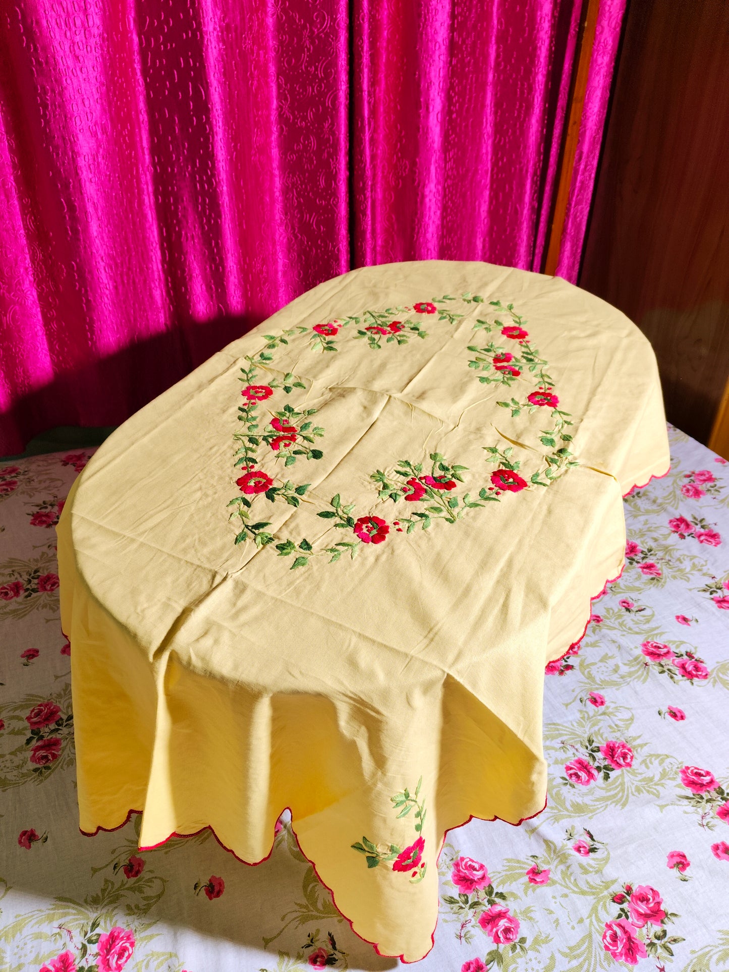 Hand Embroidered Floral Table Cover
