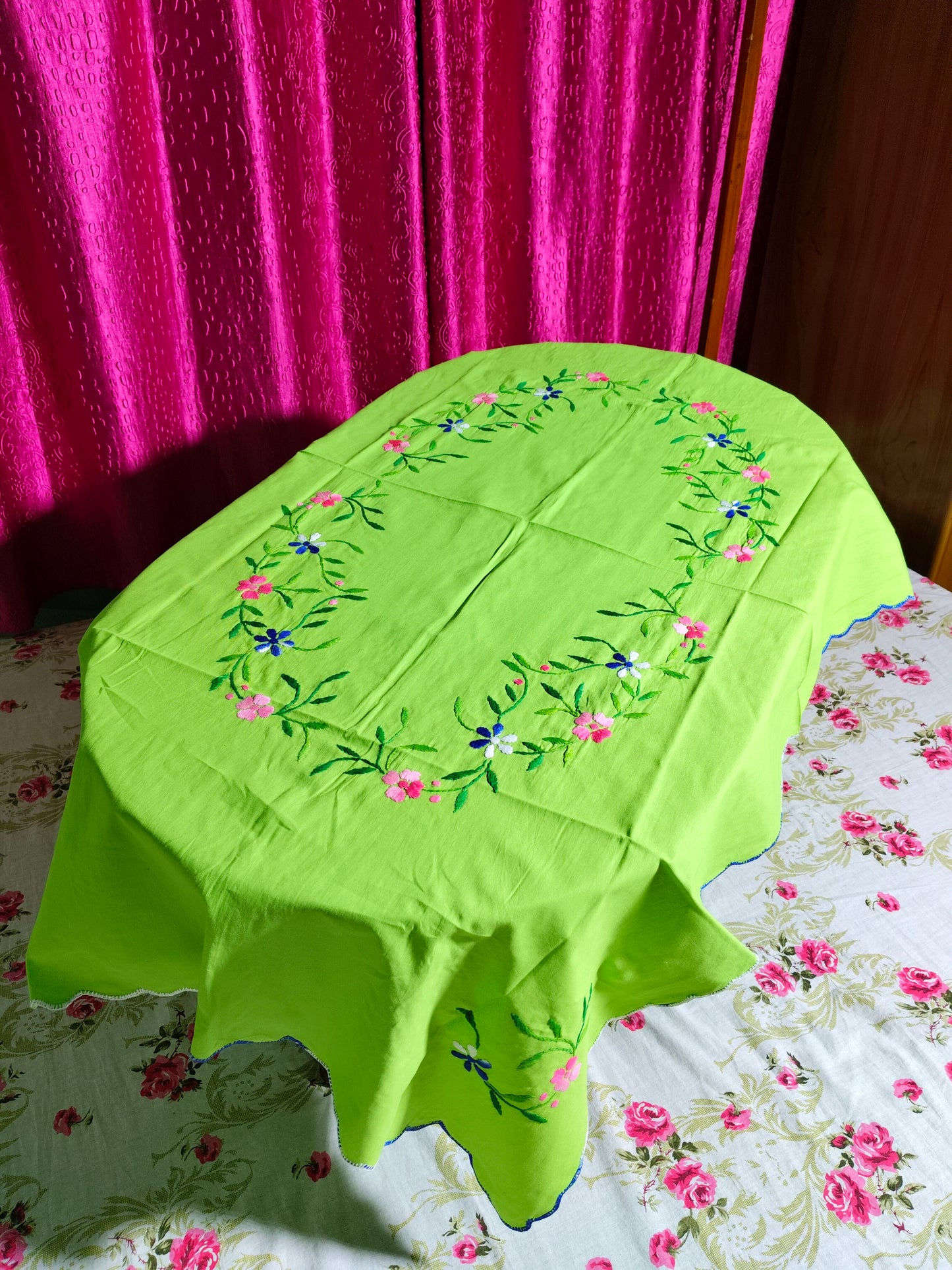 Hand Embroidered Floral Table Cover
