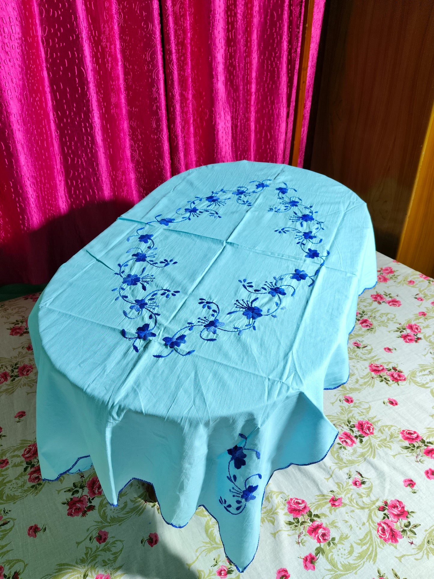 Hand Embroidered Floral Table Cover