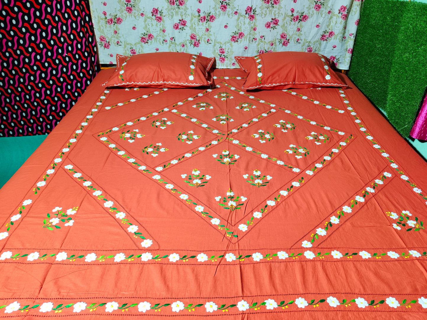 Chikonwala's Floral Embroidered Cotton Beading Bedsheet