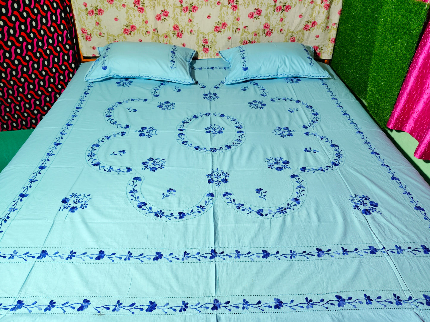 Chikonwala's Floral Embroidered Cotton Beading Bedsheet