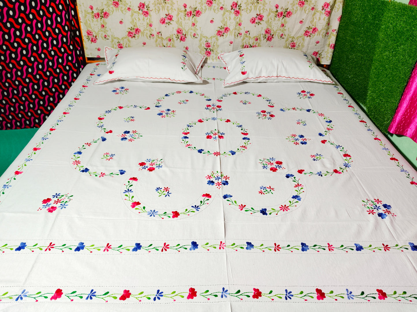 Chikonwala's Floral Embroidered Cotton Beading Bedsheet