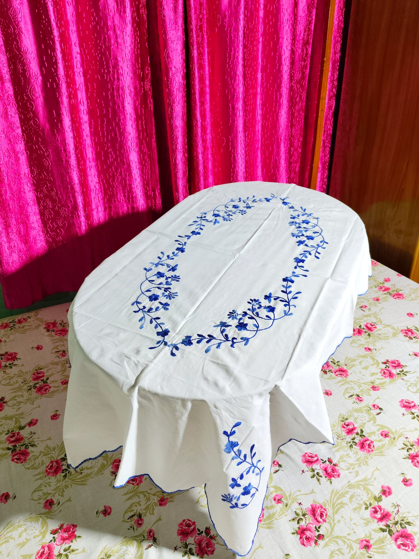 Hand Embroidered Floral Table Cover