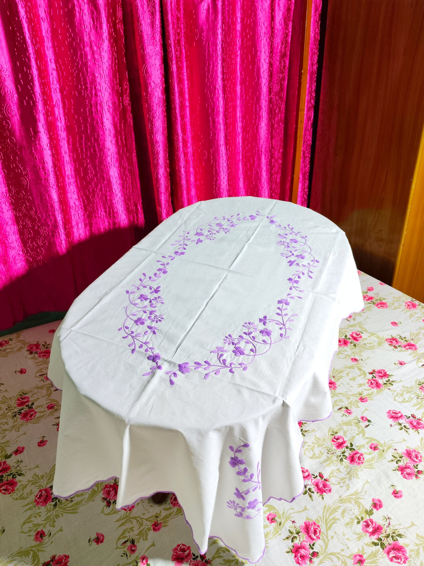 Hand Embroidered Floral Table Cover
