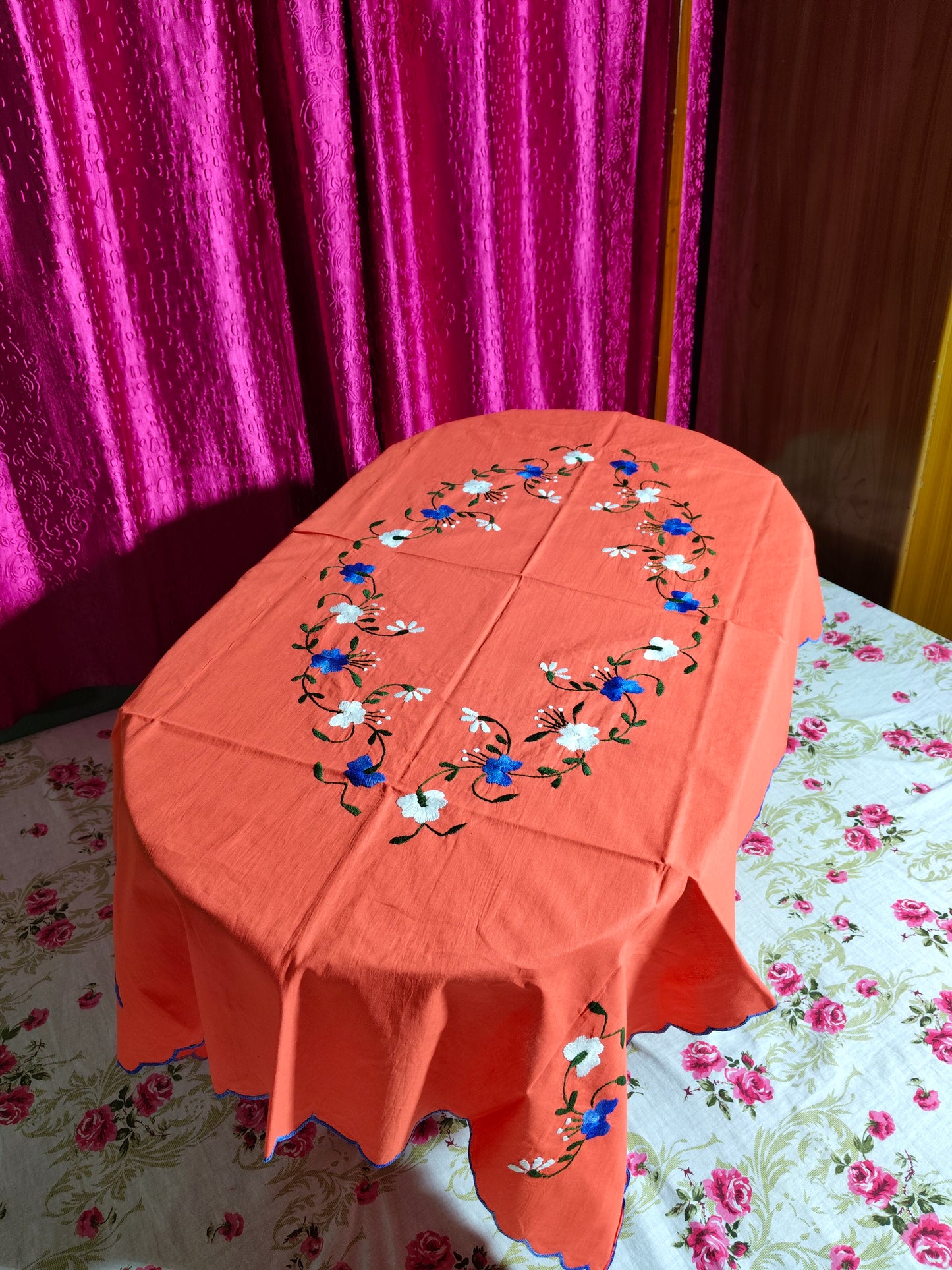 Hand Embroidered Floral Table Cover