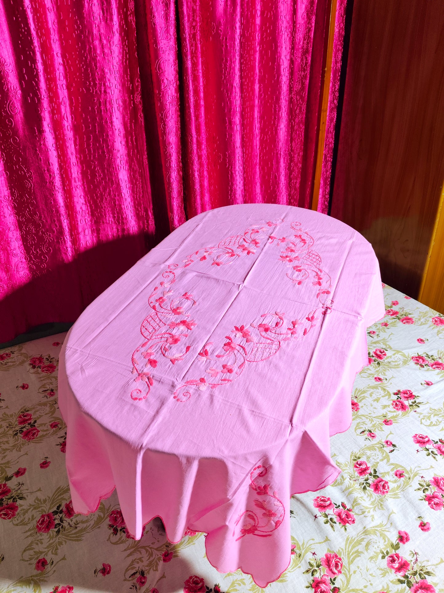 Hand Embroidered Floral Table Cover