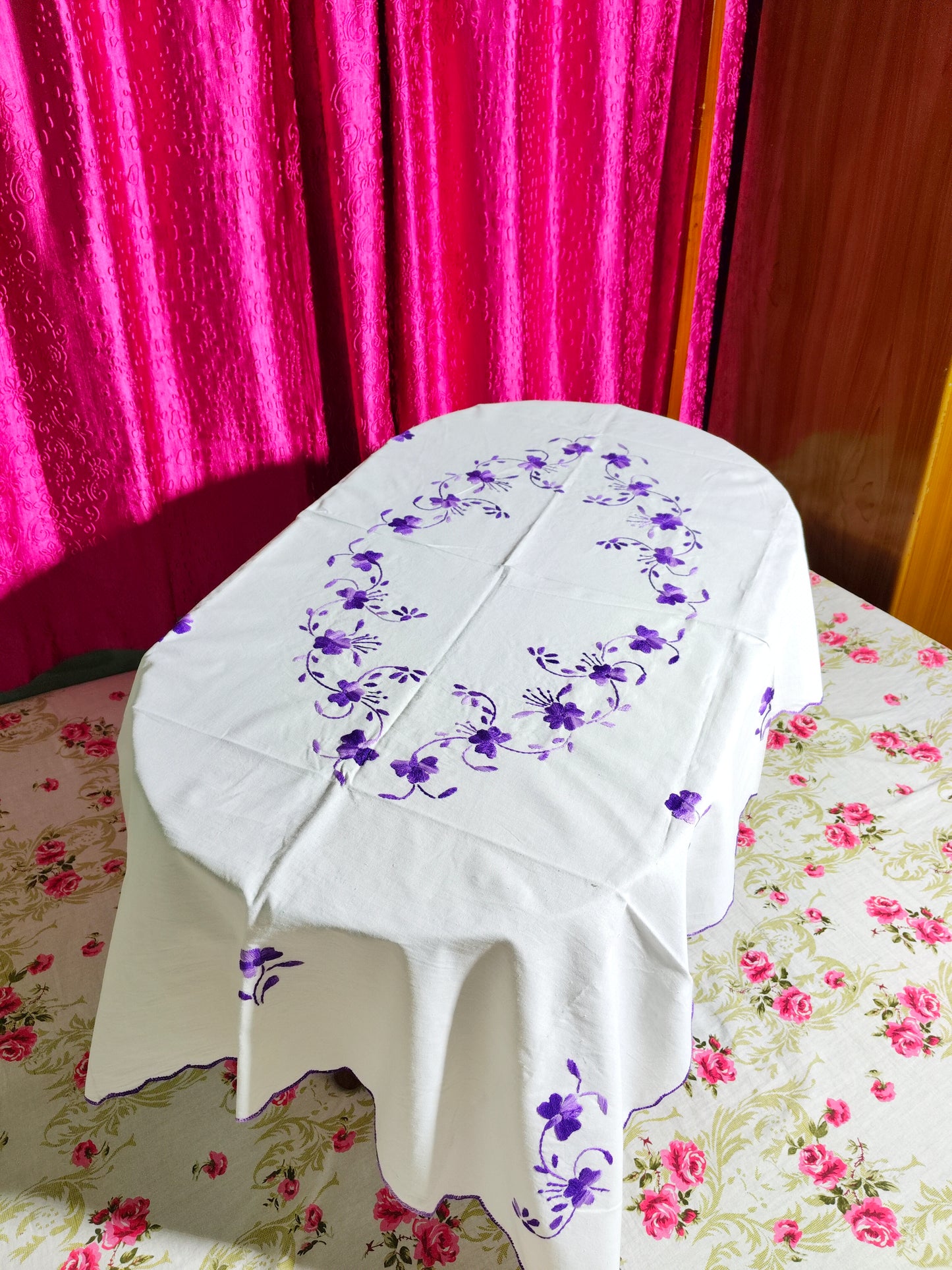Hand Embroidered Floral Table Cover