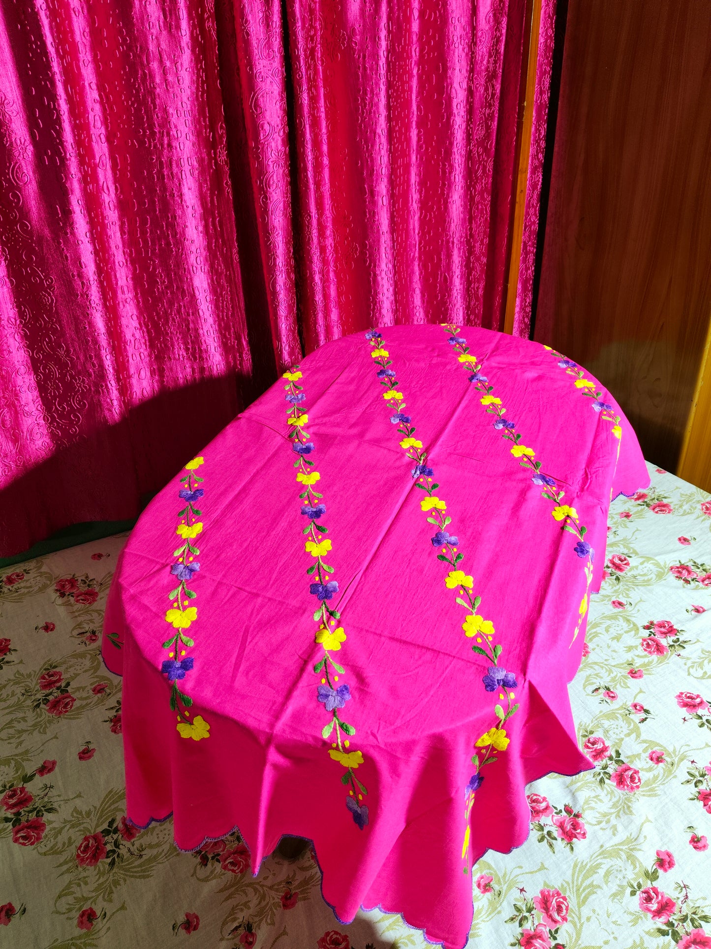 Hand Embroidered Floral Table Cover